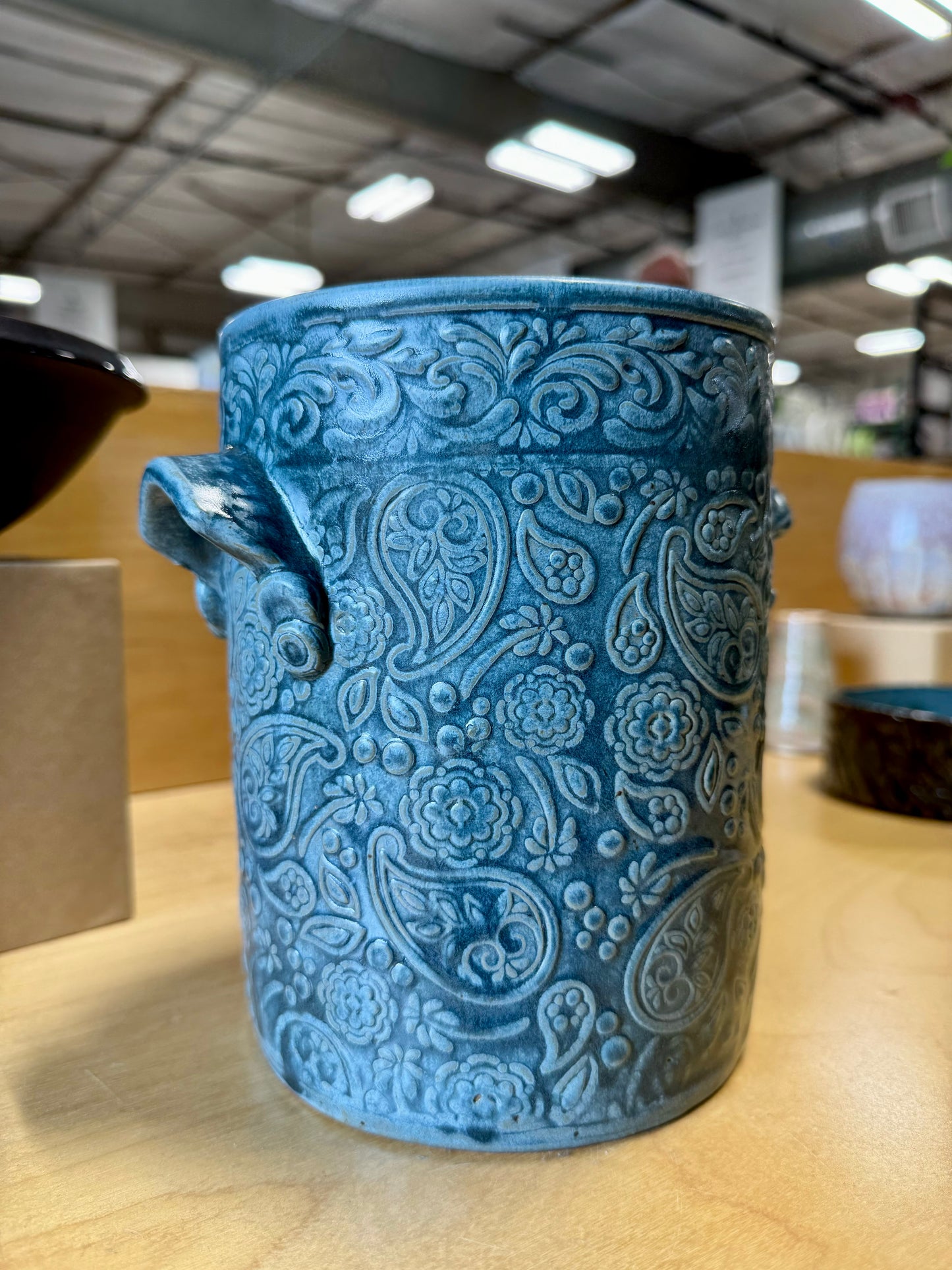 Utensil Crock in Slate – Paisley Pattern